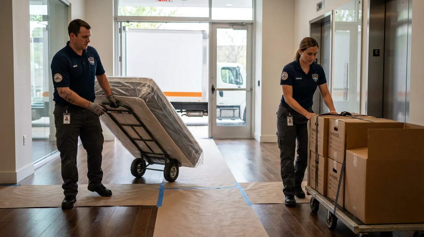 Professional apartment movers loading elevator in Zillah, WA